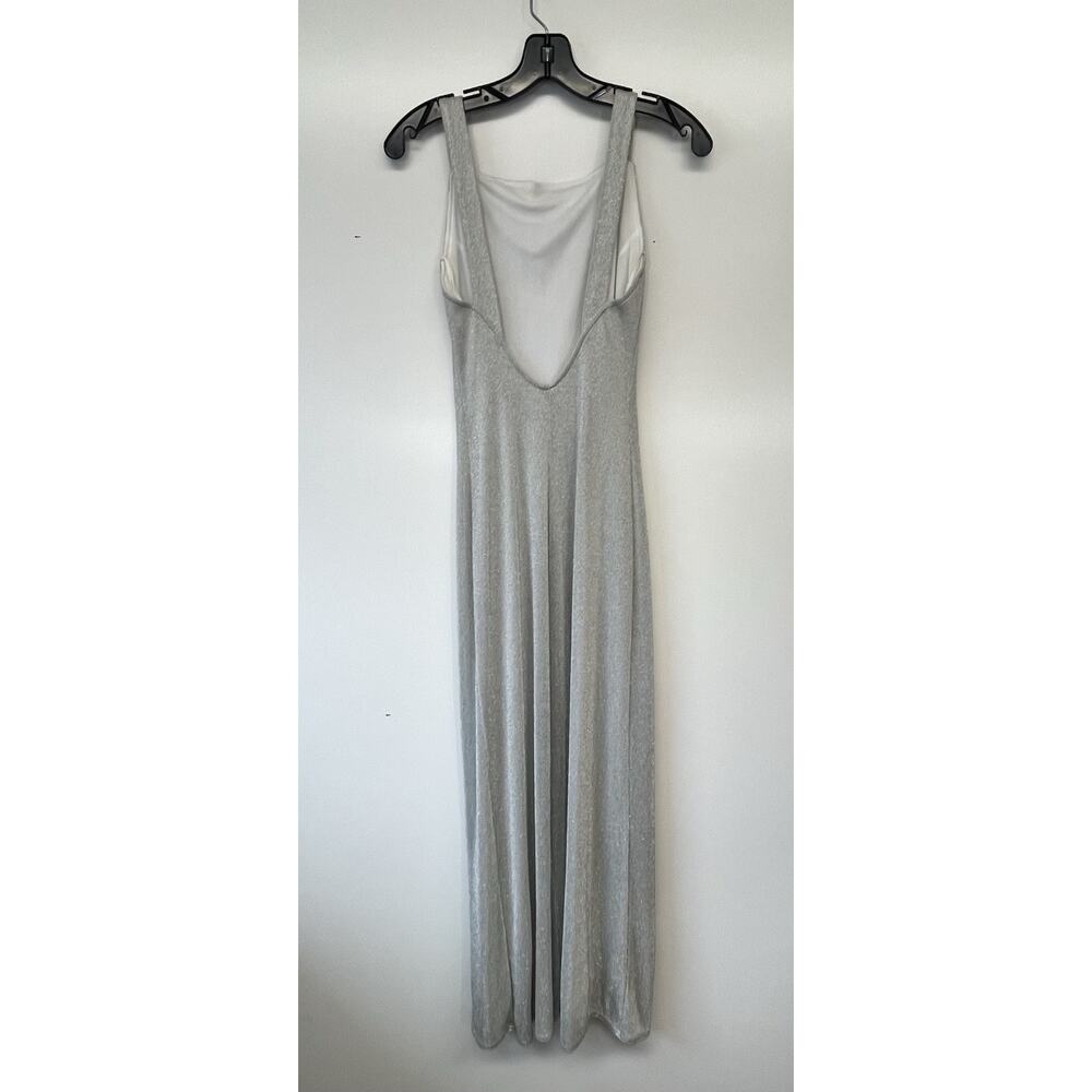 Jump Silver Metallic Sparkle Square Neck Sleevless Maxi Dress 3/4 Bodycon Y2K - Picture 4 of 8